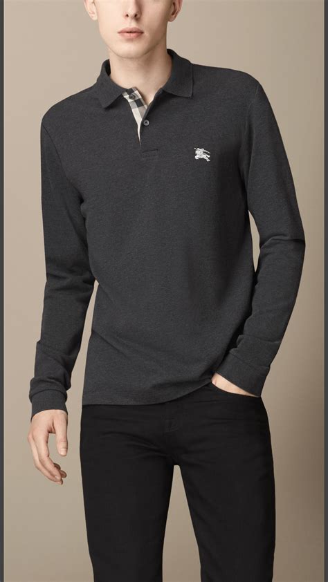 dark grey burberry long sleave|burberry long sleeve polo men's.